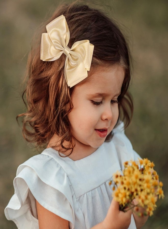 CN 4.5 Inch Gold Glitter Hair Bows for Girls Alligator Clips Sparkly Satin Hair Accessories for Kids Toddler Women on Birthday Wedding Christmas and Party - Image 5